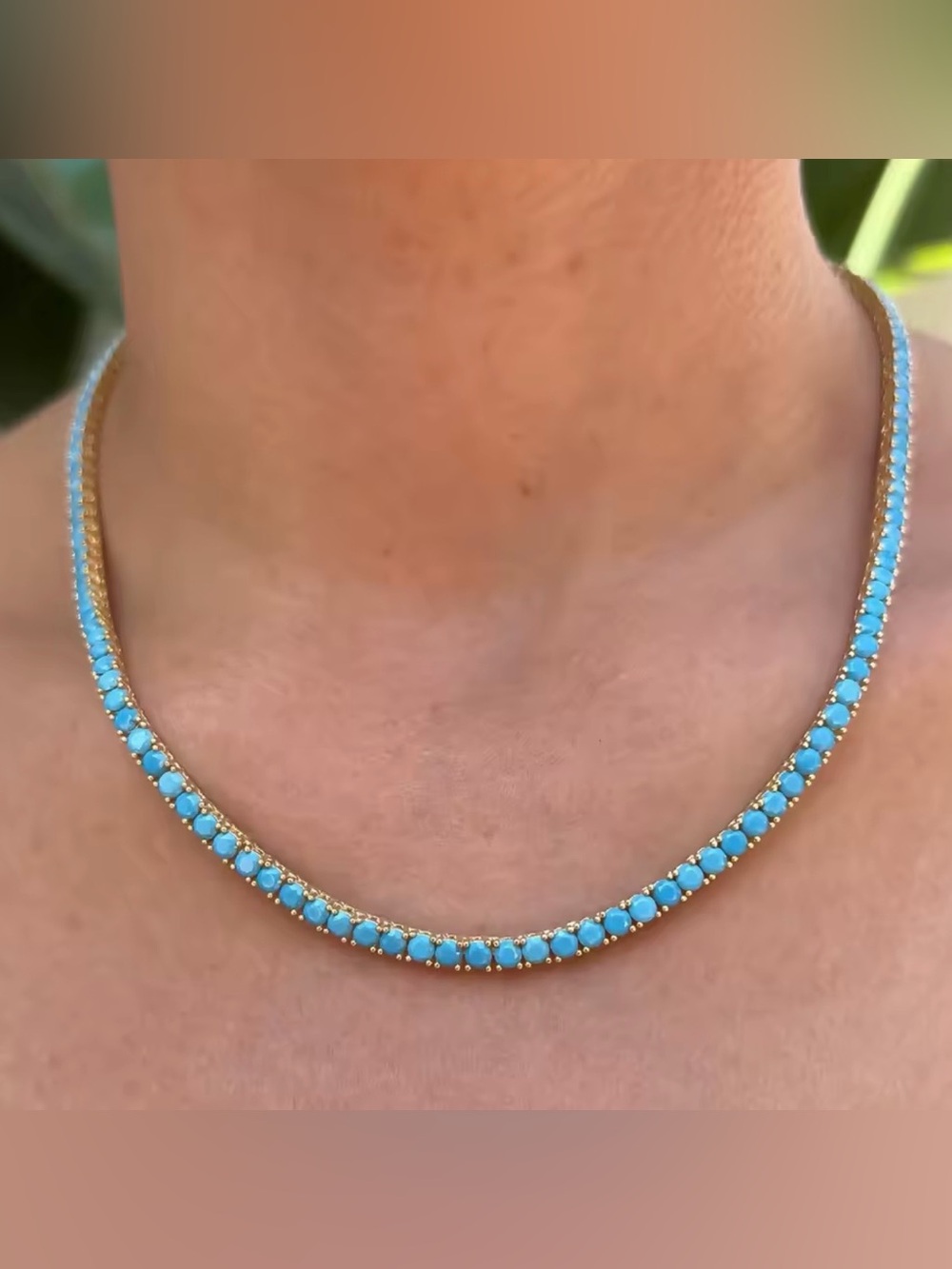 Turquoise Bead Necklace with Gold Accents - Women Jewelry